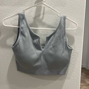 Gray blue Ribbed Crop padded Top